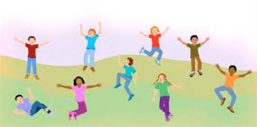 Image used for P.E. promotion, animated kids running and jumping